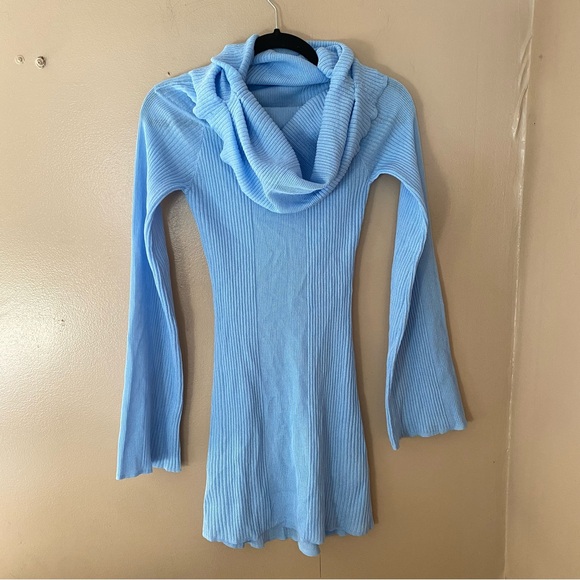SER.O.YA Galli Mini Dress blue ribbed knit mini off shoulder Sweater Revolve XXS - Picture 8 of 10